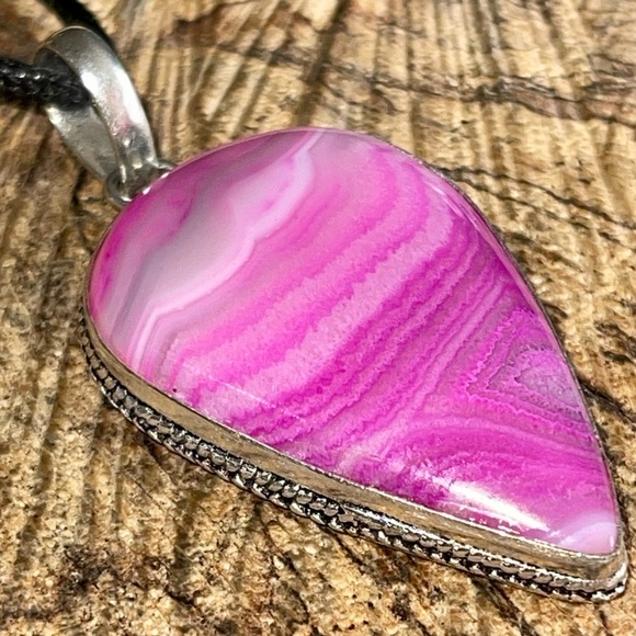 Pink Banded Botswana Agate Pendant 2 1/4” - Picture 10 of 15